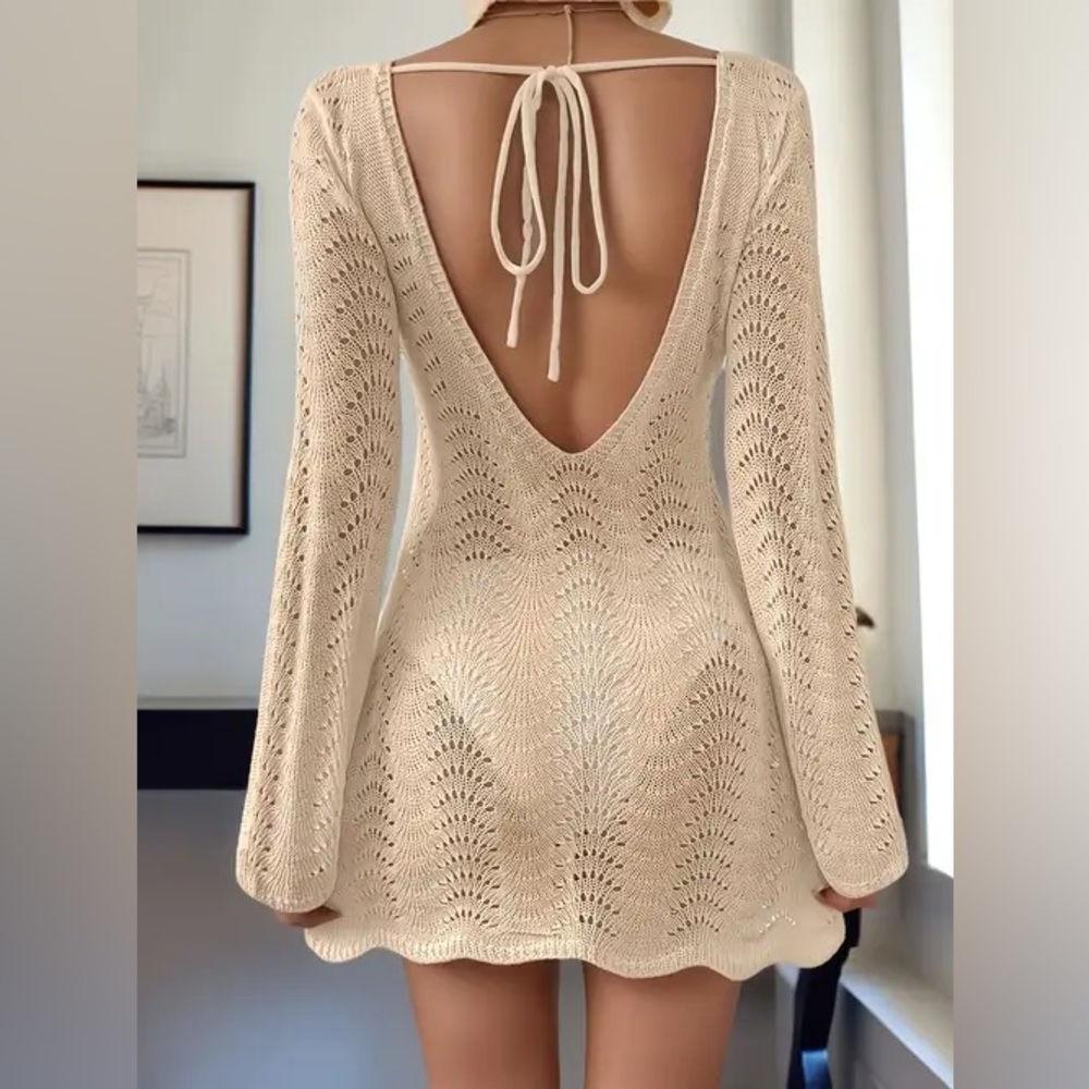 CREAM KNIT BATHING SUIT COVERUP